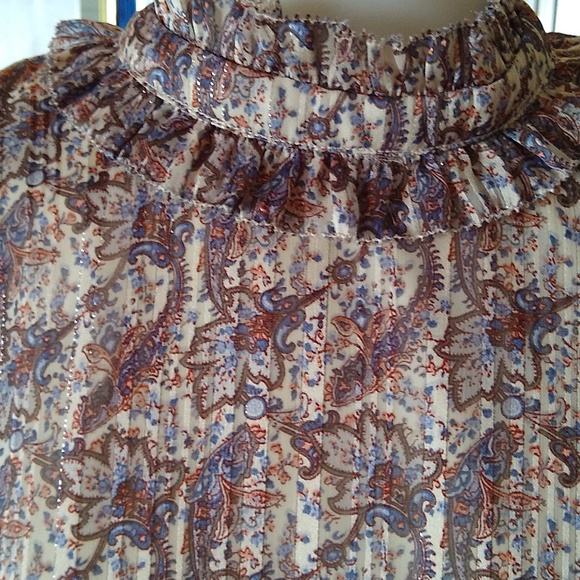 Greylin xs metallic thread lined paisley blouse w/ ruffle neck - Picture 2 of 11